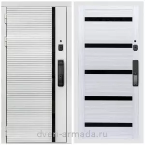 Двери МДФ для квартиры, Умная входная смарт-дверь Армада Каскад WHITE МДФ 10 мм Kaadas K9 / МДФ 16 мм СБ-14 Сандал белый стекло черное