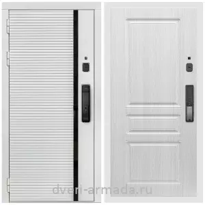 Входные двери 2050 мм, Умная входная смарт-дверь Армада Каскад WHITE МДФ 10 мм Kaadas K9 / МДФ 16 мм ФЛ-243 Дуб белёный