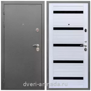 Офисные, Дверь входная Армада Оптима Антик серебро / МДФ 16 мм СБ-14 Сандал белый стекло черное