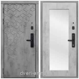 Белые двери с зеркалом, Дверь входная Армада Квадро МДФ 16 мм Kaadas S500 /  МДФ 16 мм ФЛЗ-пастораль, Бетон светлый